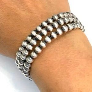 Navajo Pearls Sterling Silver Beaded 3 Rows Coil Bracelet, One Size Fits All